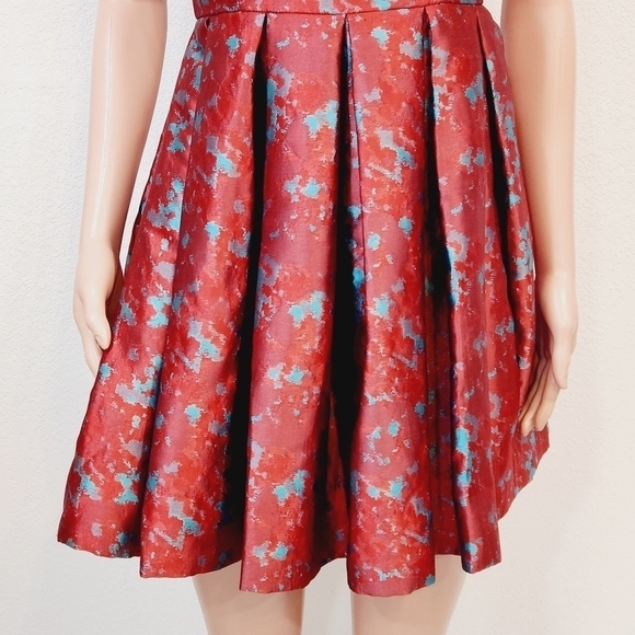 B.b. Dakota Fit and Flare Red & Turquoise Brocade Sleeveless Dress Size 4 - Picture 6 of 14